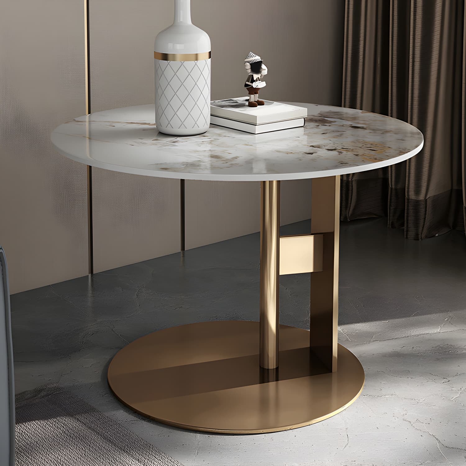 Glam Style Round Nesting Coffee Table Set with Steel Pedestal Base