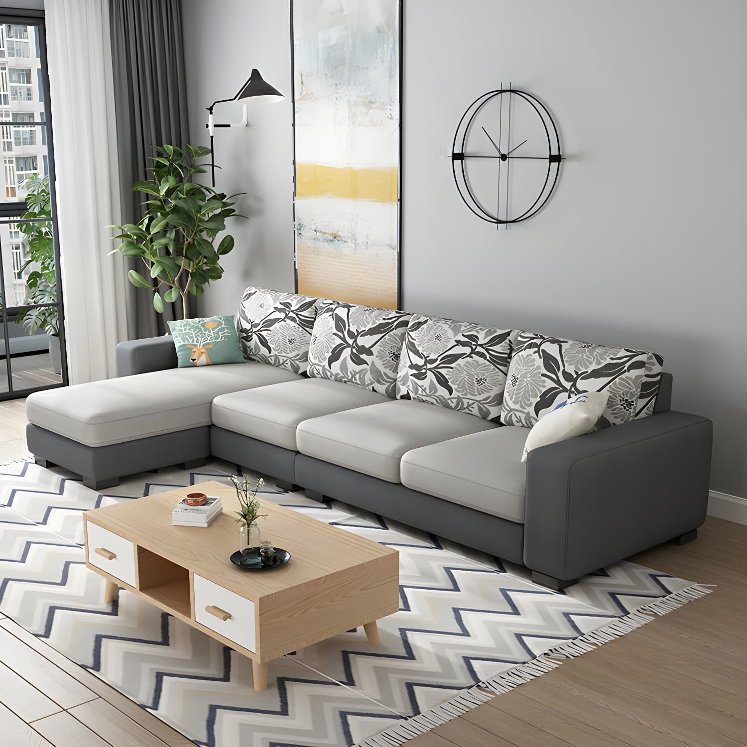 Scandinavian Wood Frame Straight Sofa with Cushion Back and Slipcover in 3 Piece Set - image 7