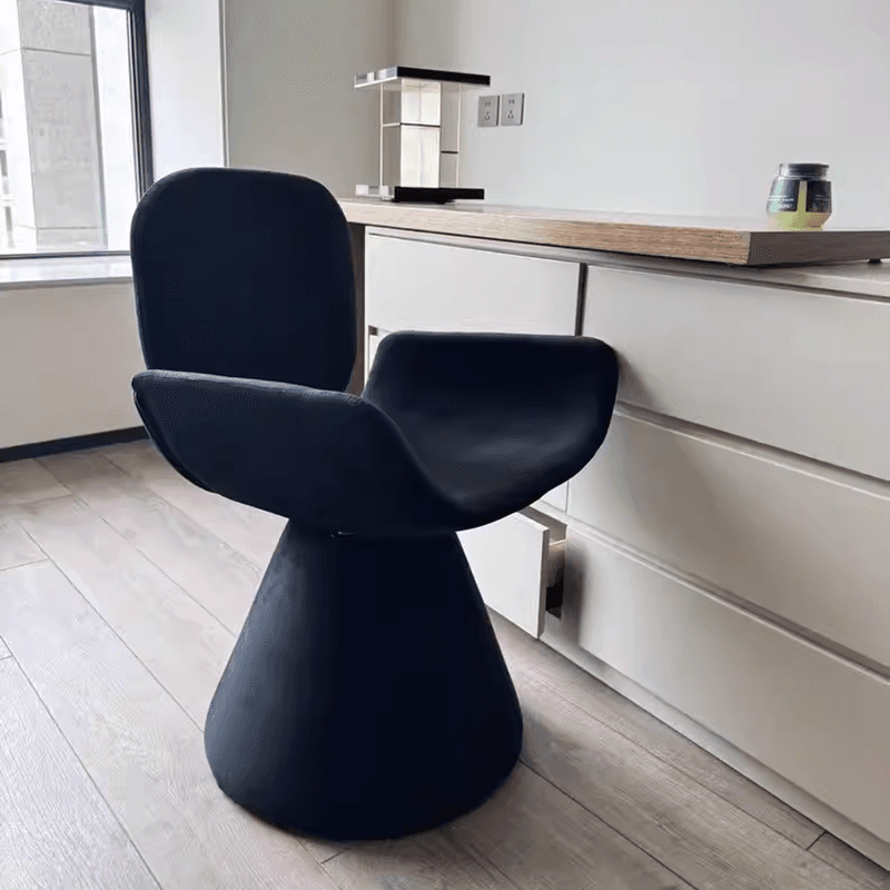 Simple Rotating Arm Chair with Uncovered Back, Padded Upholstery, Armrest, and Midnight Black/Cocoa/Chalk Lumber Legs