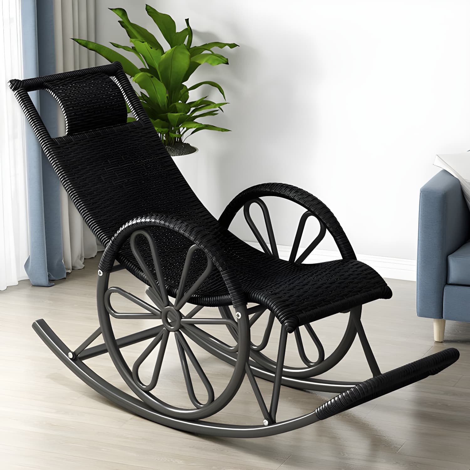 Modern Rattan Rocking Chair Woven Rope Rocker Chair for Drawing Room