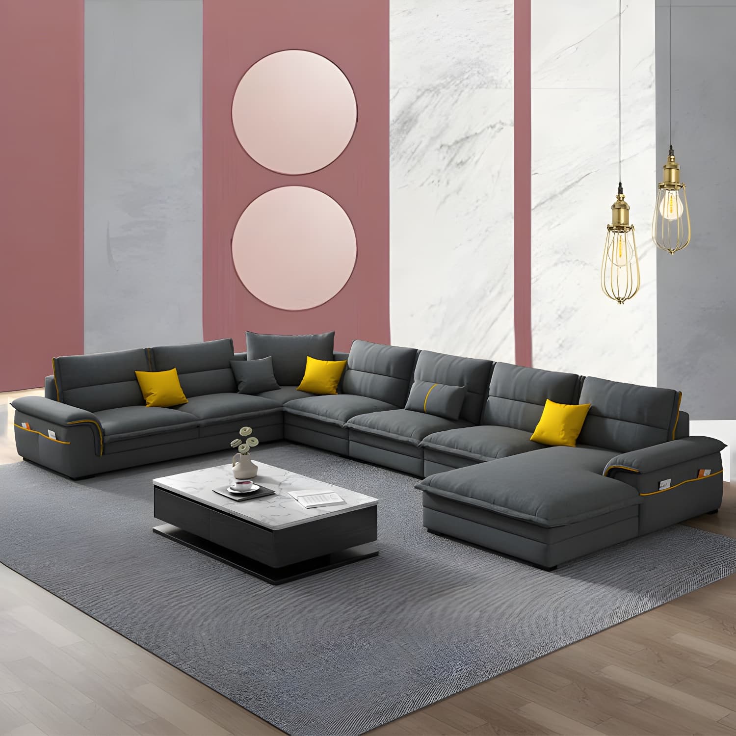 Modern Gray Cotton and Linen Sectional Sofa with Wood Frame and Storage Included - image 4