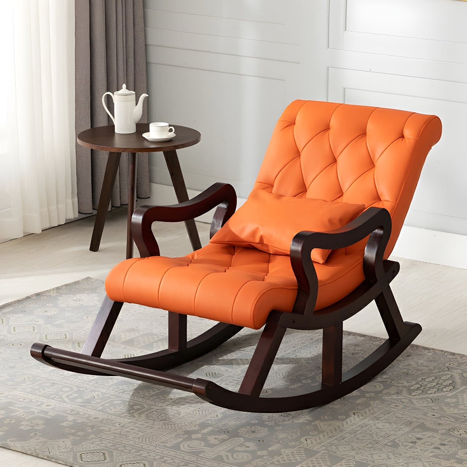 49" Wide Solid Wood Faux Leather Rocking Accent Chair with Legs - image 11