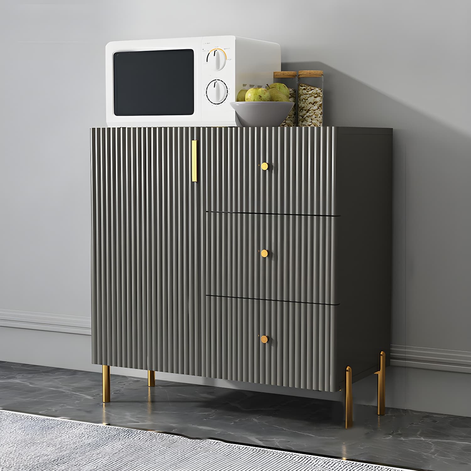 Living Room Glam Faux Wood Sideboard with Shelves and 3 Drawers - image 3