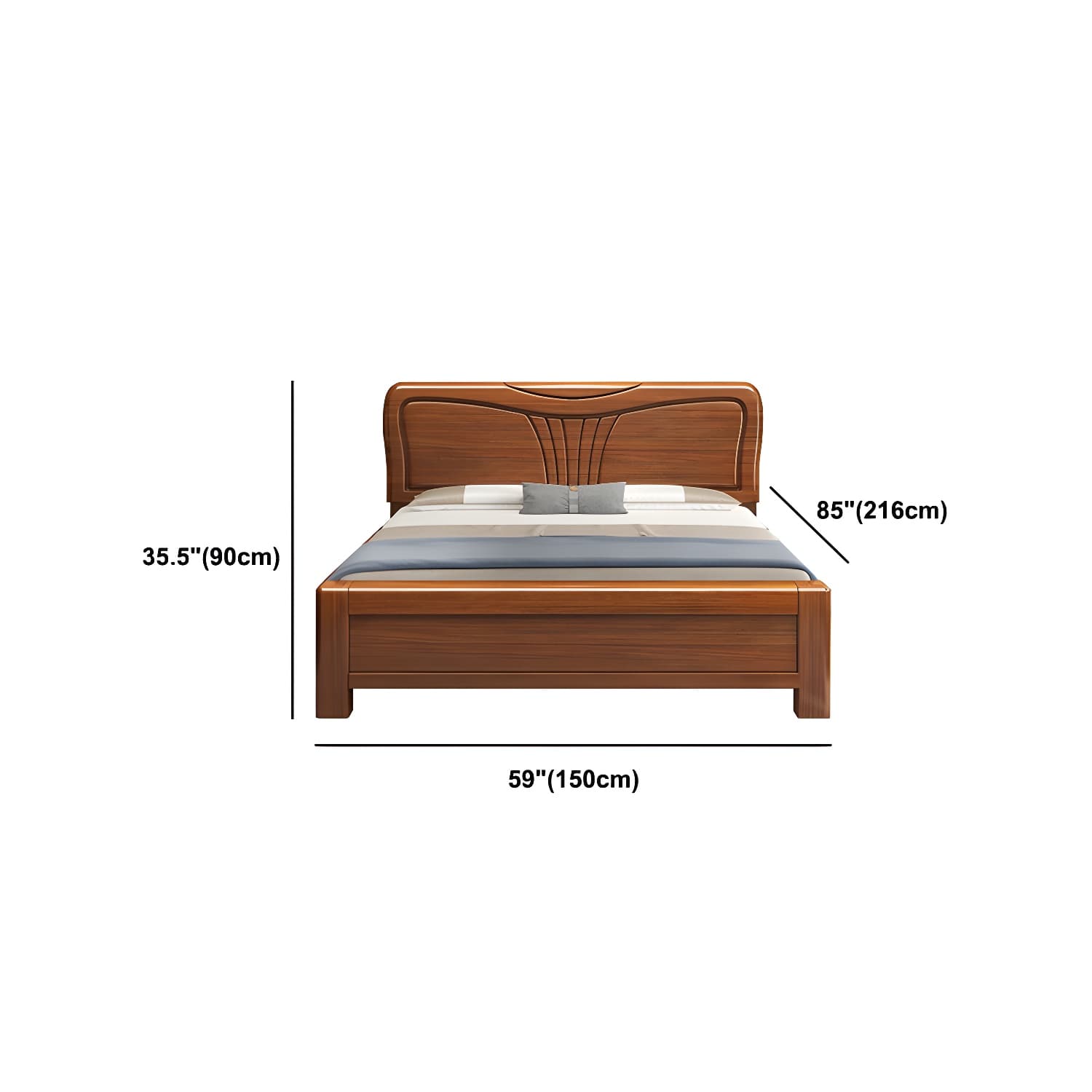 Traditional Style Bed Frame Walnut Standard Bed with Headboard - image 10