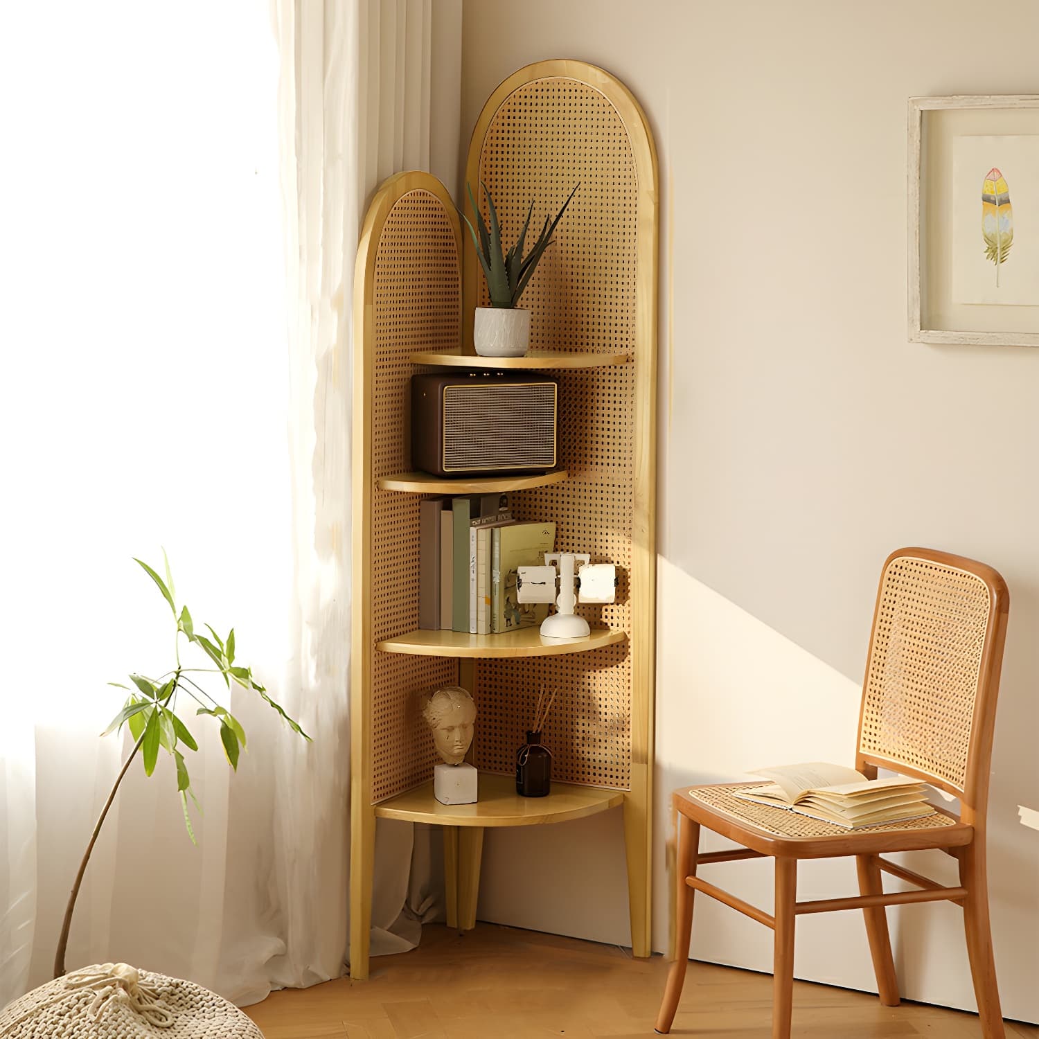 Corner Scandinavian with Wood Counter Top and Rubberwood Legs, 4 Shelves & Straight Legs