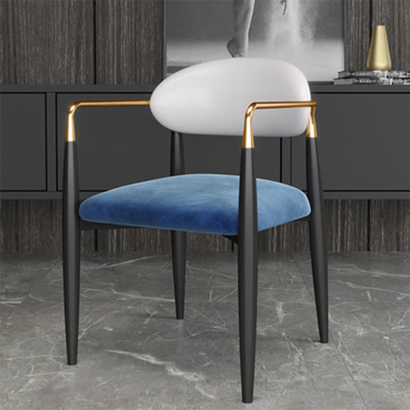 Faux Leather/Velour Upholstered Arm Chair with Arms and Black Legs in a Casual Style