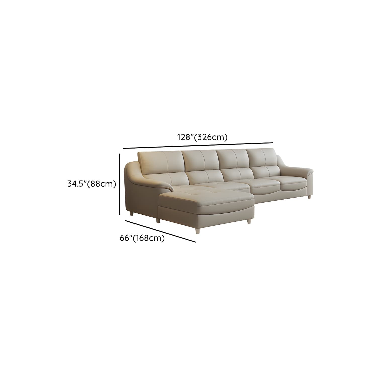Beige Genuine Leather Modern Stationary Sectional Sofa with Wood Frame - image 20