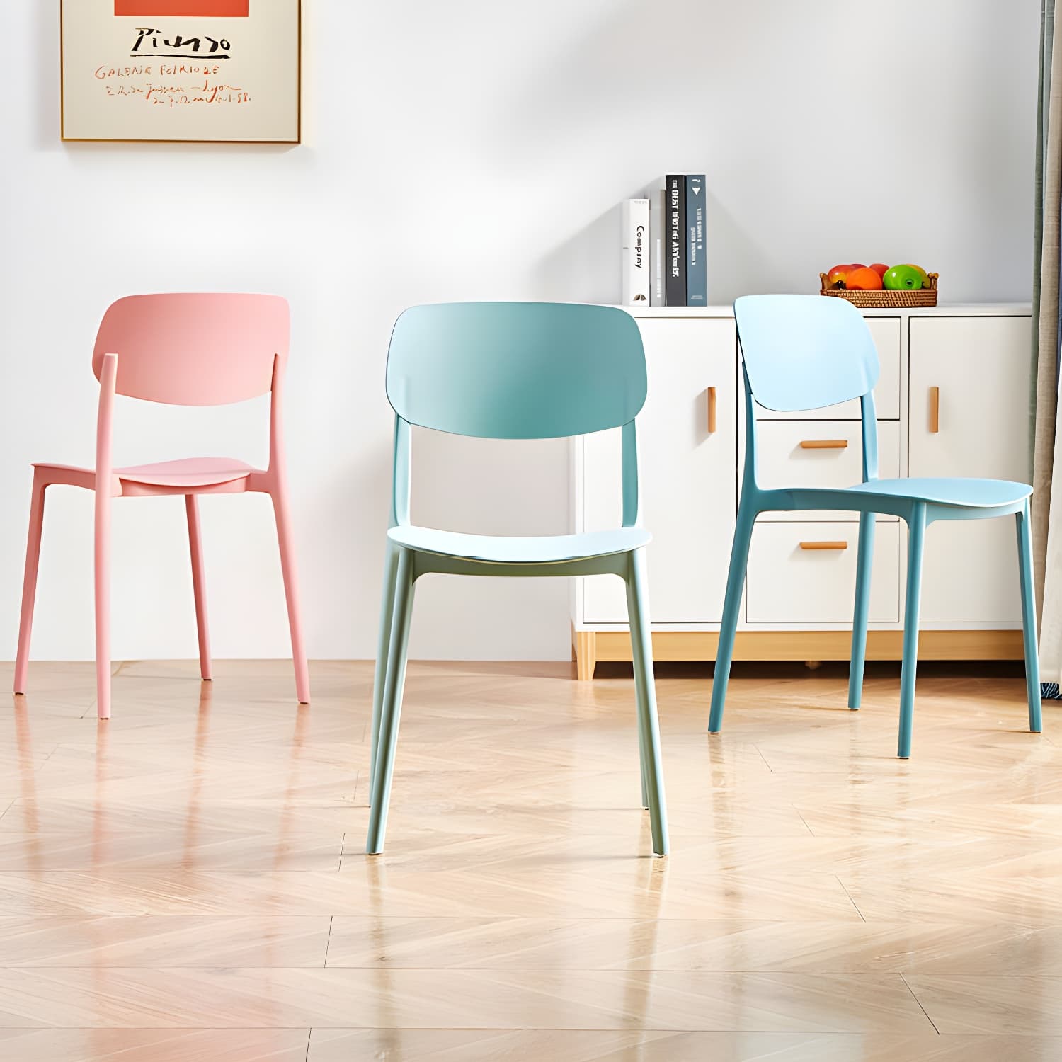 Scandinavian Stackable Armless Dining Chairs Plastic Open Back Dining Side Chair - image 26