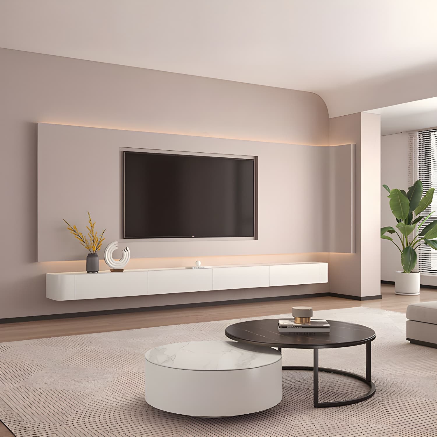 Scandinavian Solid Wood Frame Wall-mounted TV Media Stand with Drawers and Door - image 4