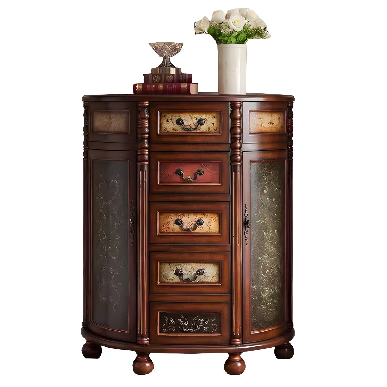 Industrial Bombe Accent Cabinet with Drawers and 2 Doors in Solid Wood - image 9