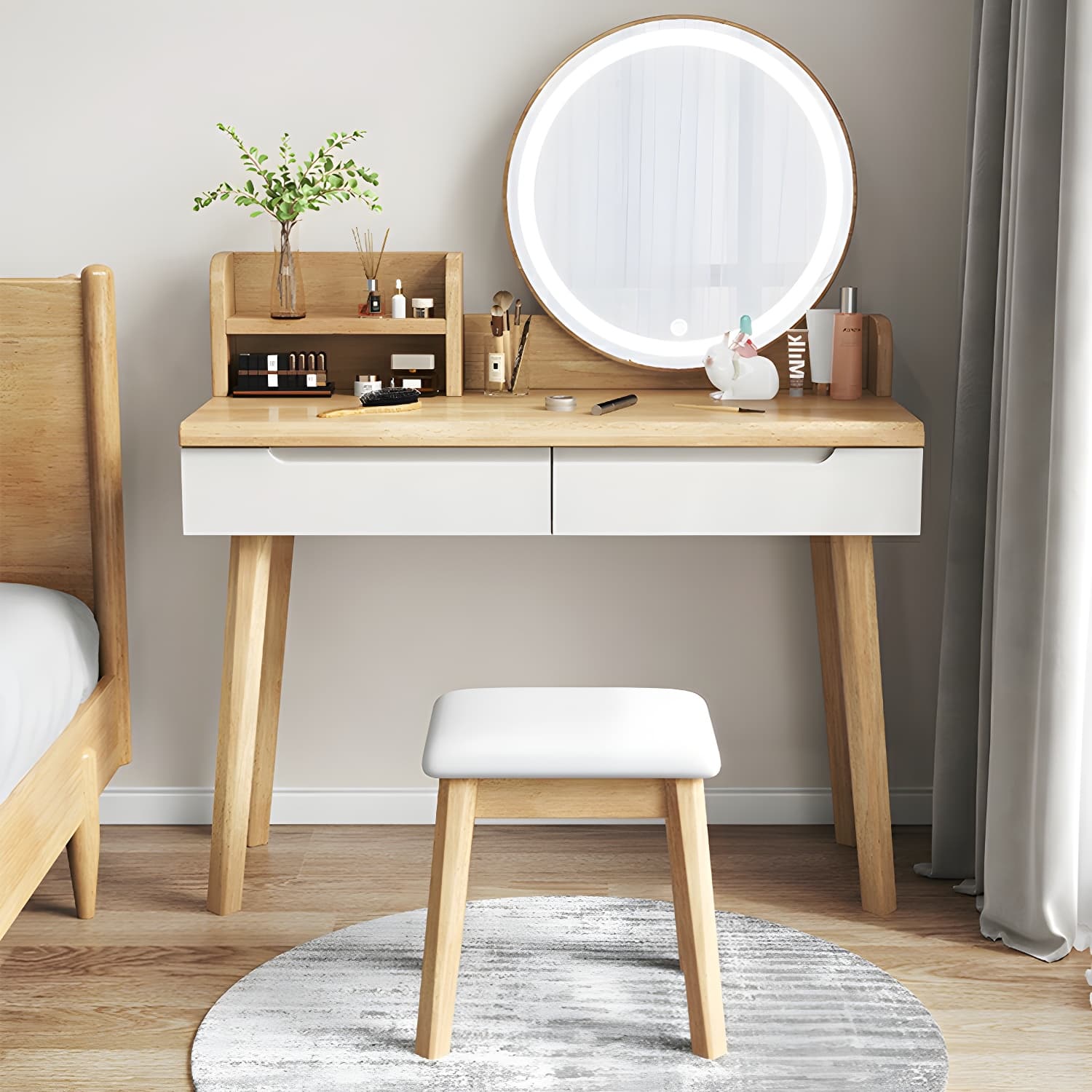 Light Wood/Bleached Wood/Gray Wood Sleeping Room 2 Drawers Lighting System with Tabletop Storage - image 7