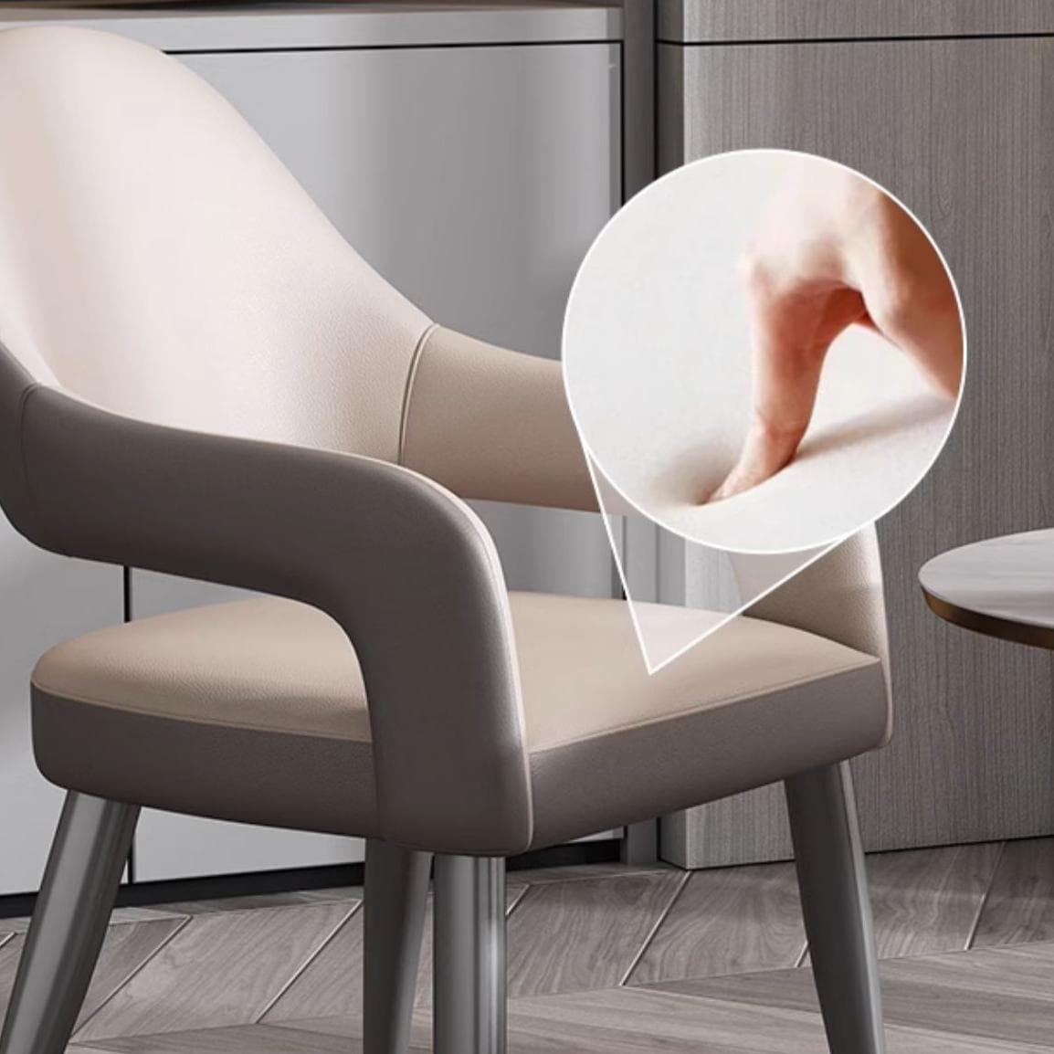Faux Leather Arm Chair with Standard Back and Metal Legs in Gray for Kitchen & Dining - image 14