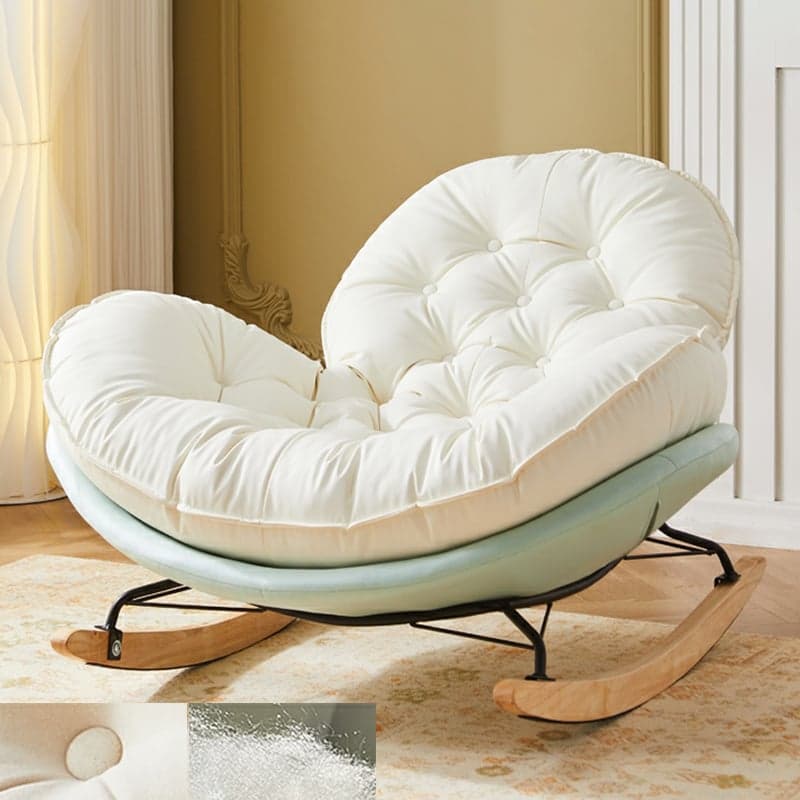 Minimalist Metal Upholstered Indoor Rocking Chair with Ottoman and Spindle Back , Recessed Arm and Natural Wood Finish - image 3