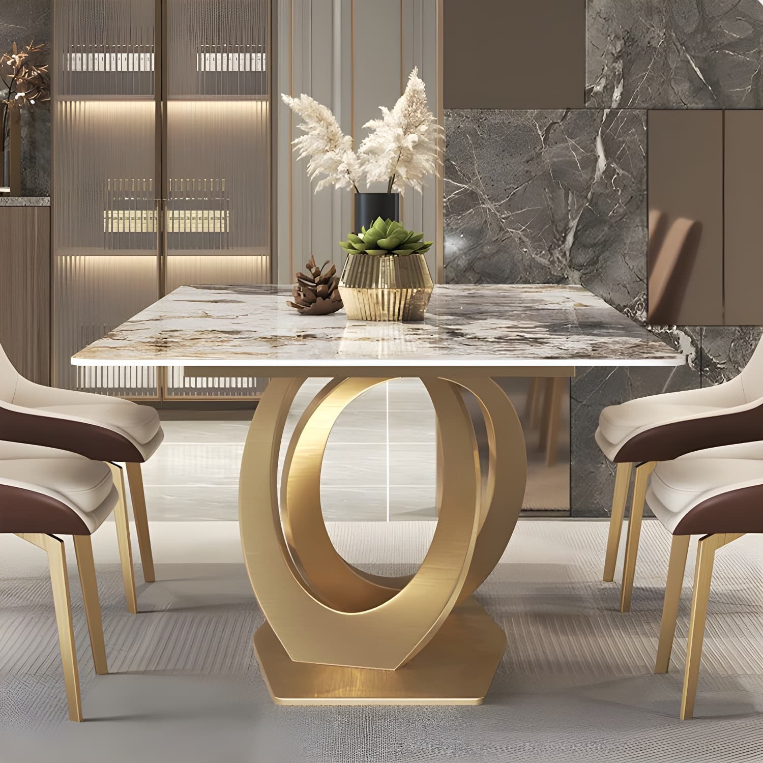 Glossy Beige Dining Table Set 1/2/5/7 Pcs Glam Dinette Set with Leather Chairs - image 8