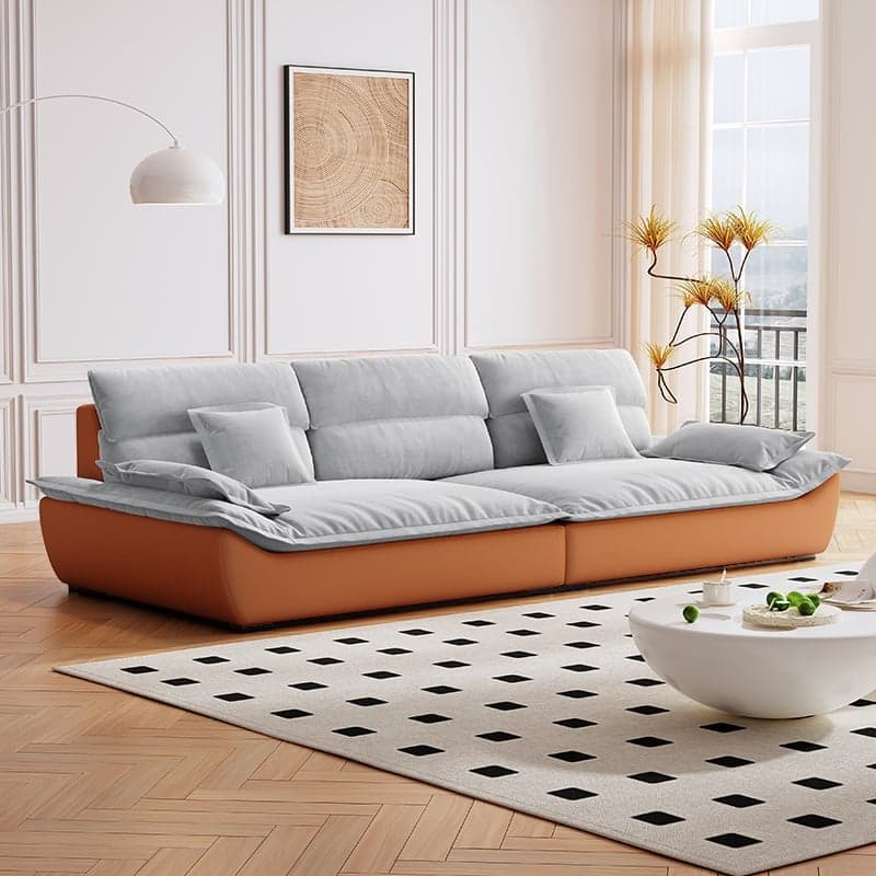 Contemporary Scratch-tolerant Solid Color Standard Sofa in Dark Gray/White/Light Blue, Seats 5 with 2 Pillows - image 8
