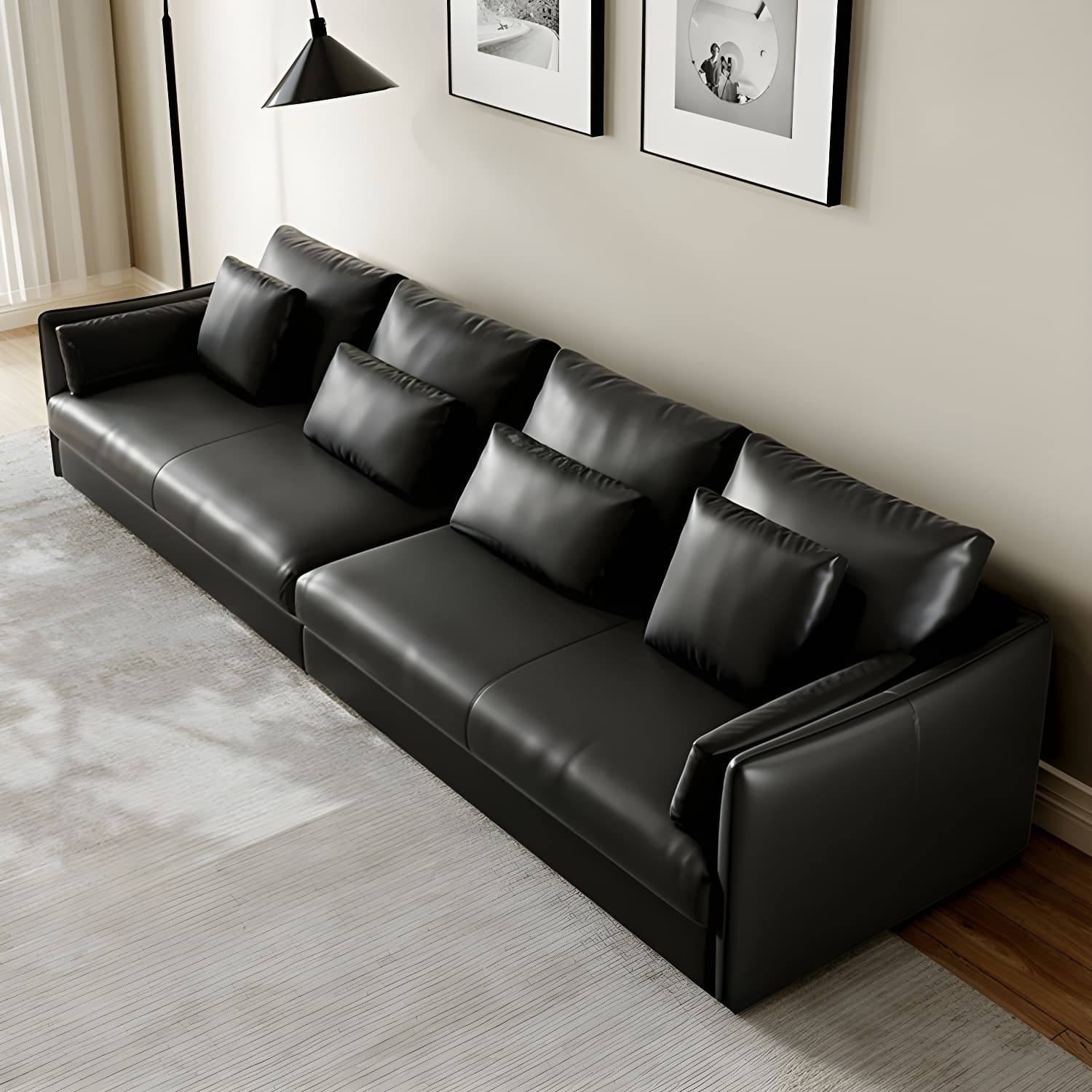 Modern Genuine Leather Sectional Sofa in Black with Recessed Arm - image 3