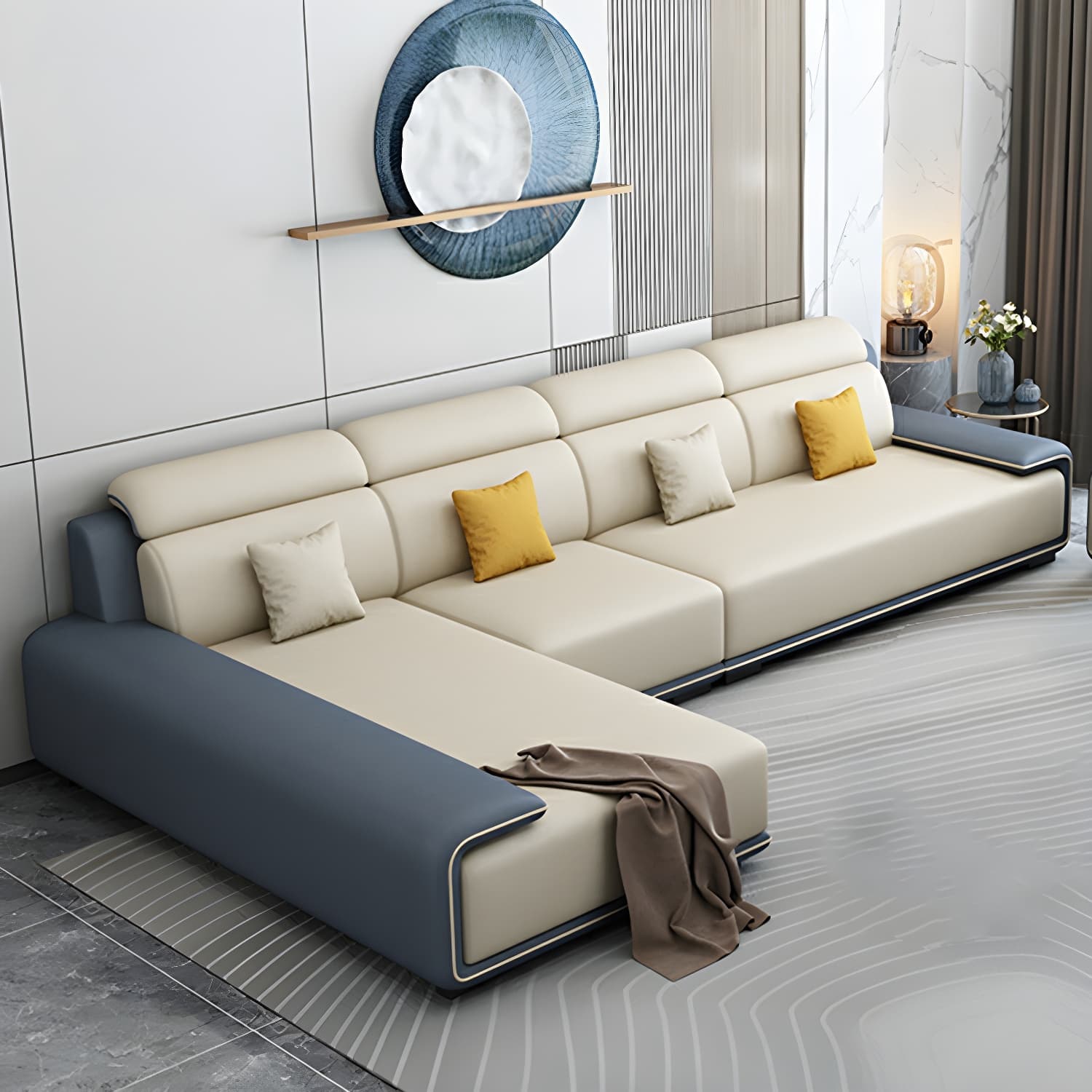 Modern L-Shape Sofa Chaise Sectional Set in Tech Cloth Features Storage and Seat for 4