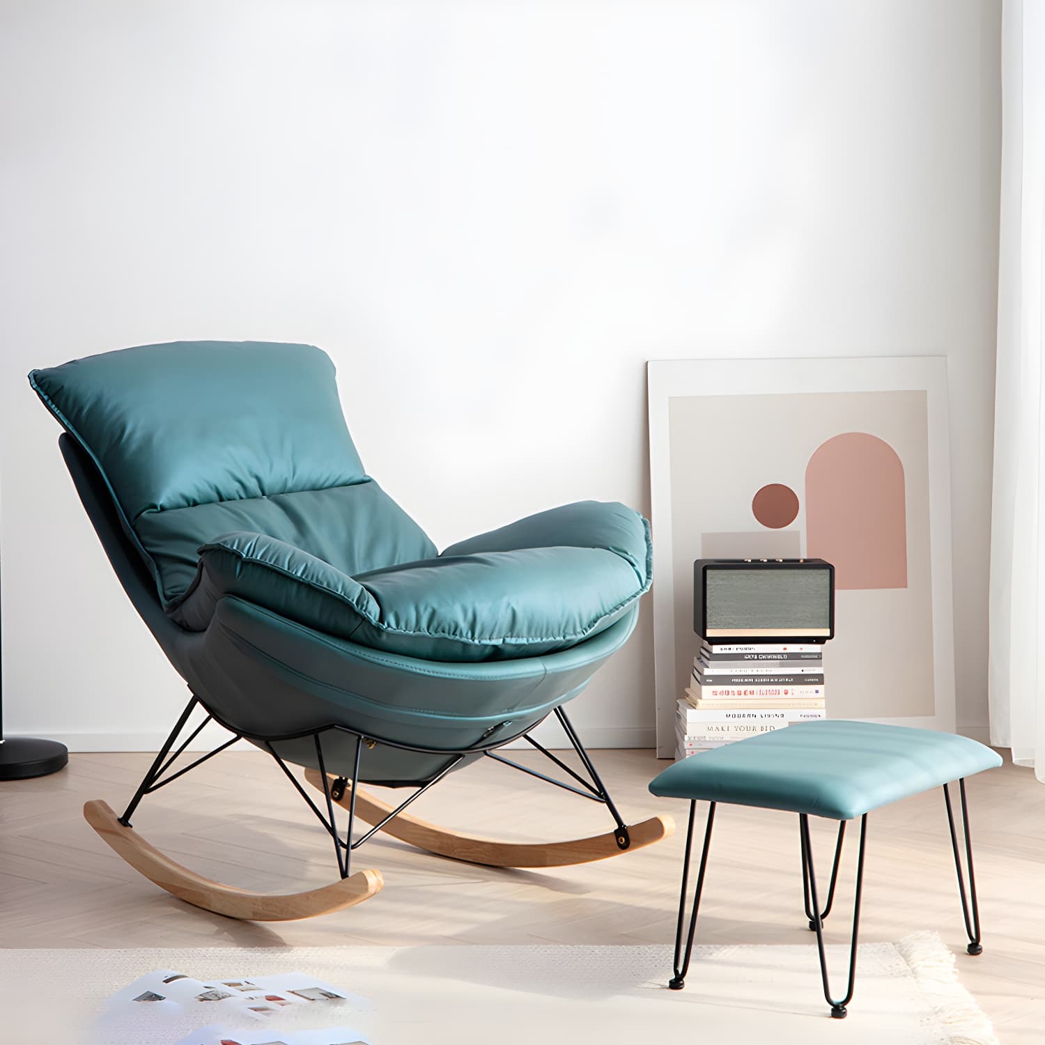 Modern Rocker Chair Upholstered with Dark legs Glider for Living Room - image 4