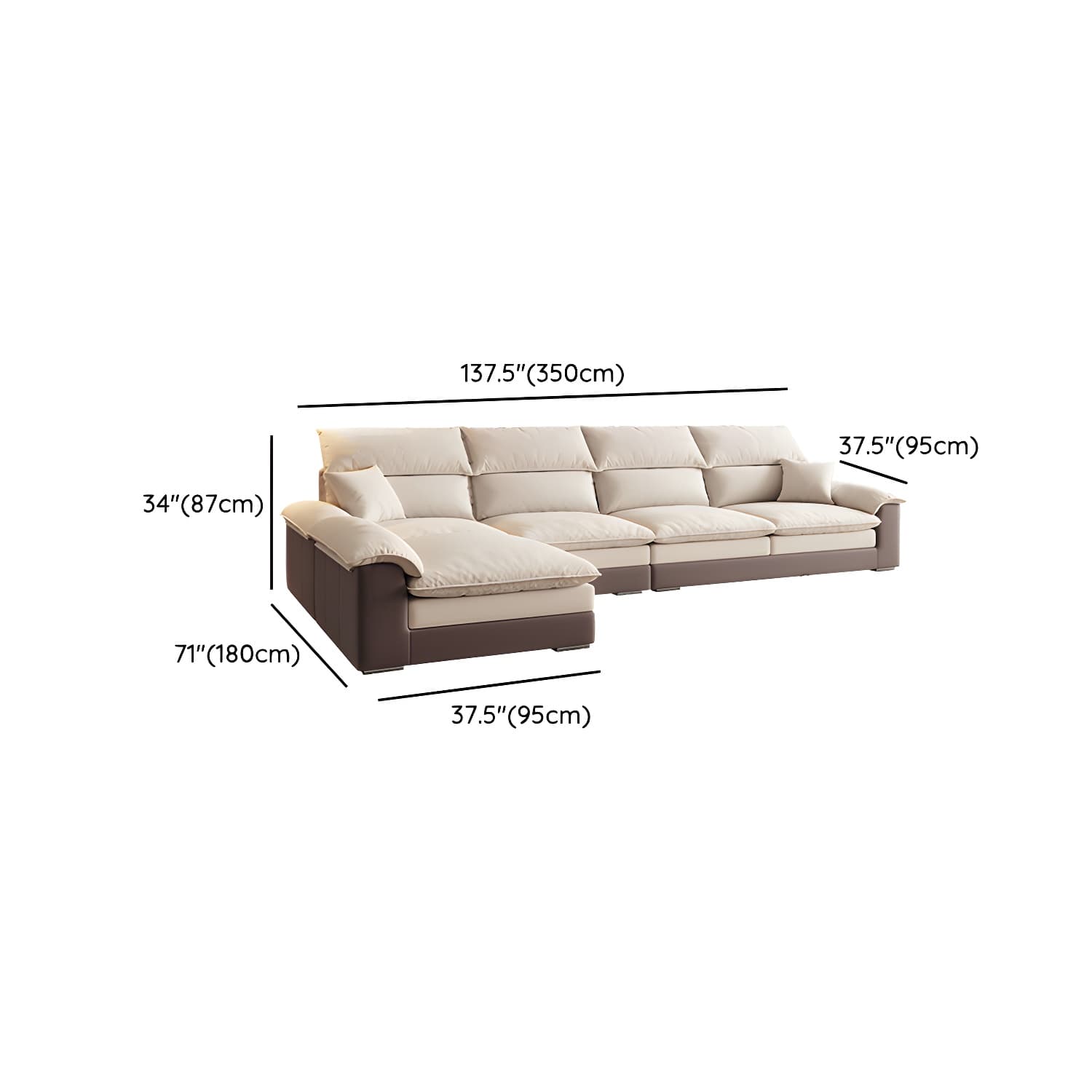 Beige ModernWood Sectional with Pillow Top Arm and Cushion Back - image 19