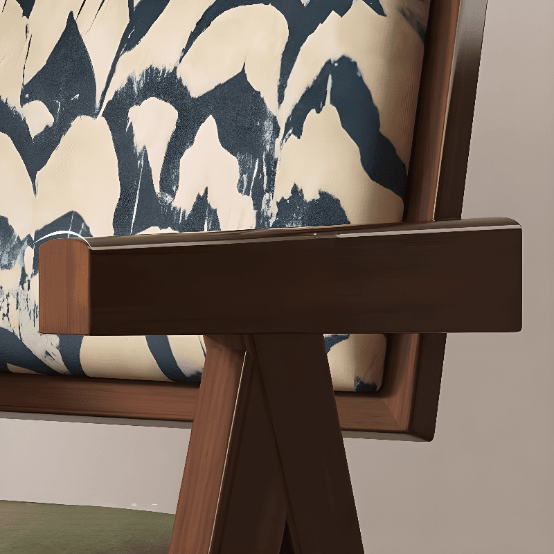 Modish Arm Chair with Ventilated Back, Padded Upholstery, Arms, and Natural Wood Legs - image 8