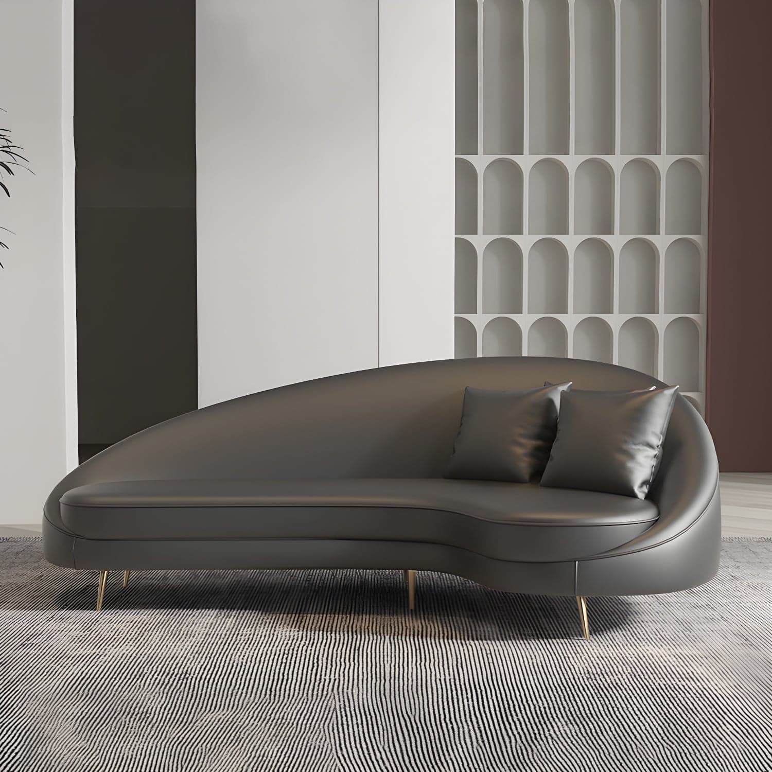 Faux Leather Curved Sofa Contemporary Sloped Arm Sofa for Living Room - image 8