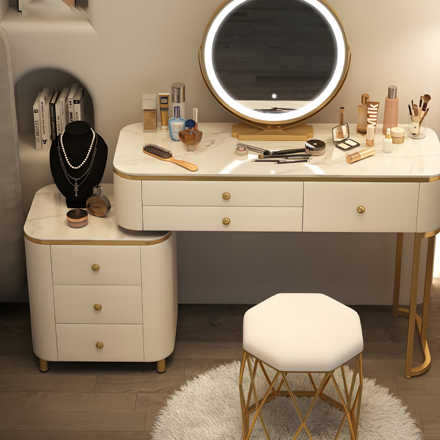 Scandinavian Wooden Vanity Desk in White Modern with Drawers Dressing Table - image 13