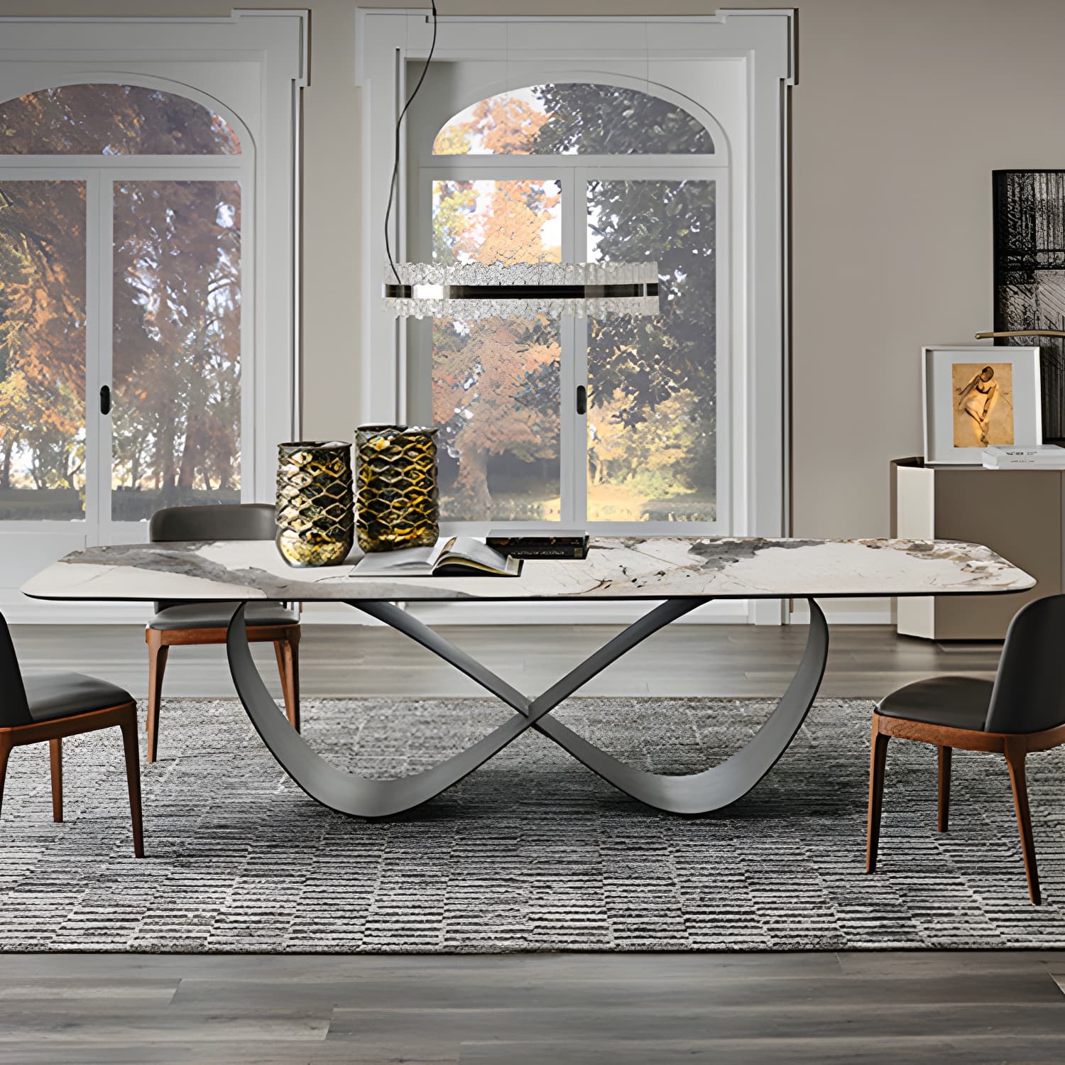 Stone Top Dining Table Industrial Rectangle Table with Pedestal Base - image 12