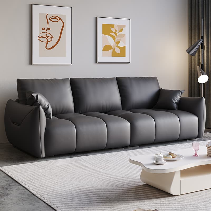 Modern Solid Color Scratch-defiant Standard Sofa in Light Gray/Emerald Green/Auburn, 3-seater with 2 Pillows - image 11