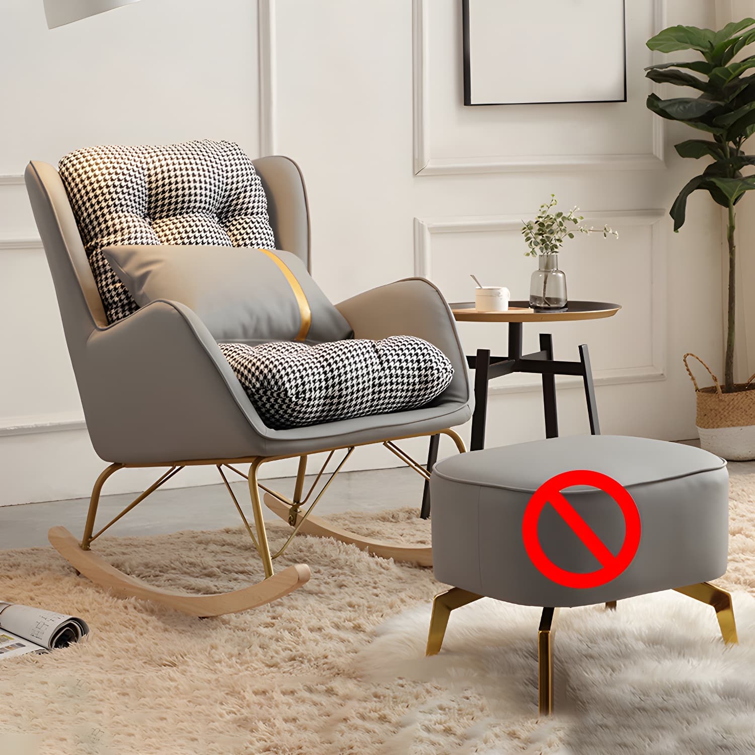 Contemporary Rocking Chair Fabric Upholstered Tufted Wing Chair Back Indoor Rocking Chair - image 4