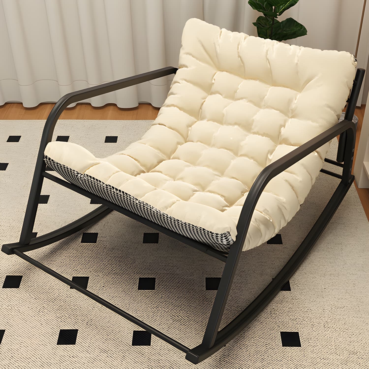 Modern Metal Rocking Chair with Sleek Black Legs - Stylish and Comfortable for Indoor Use