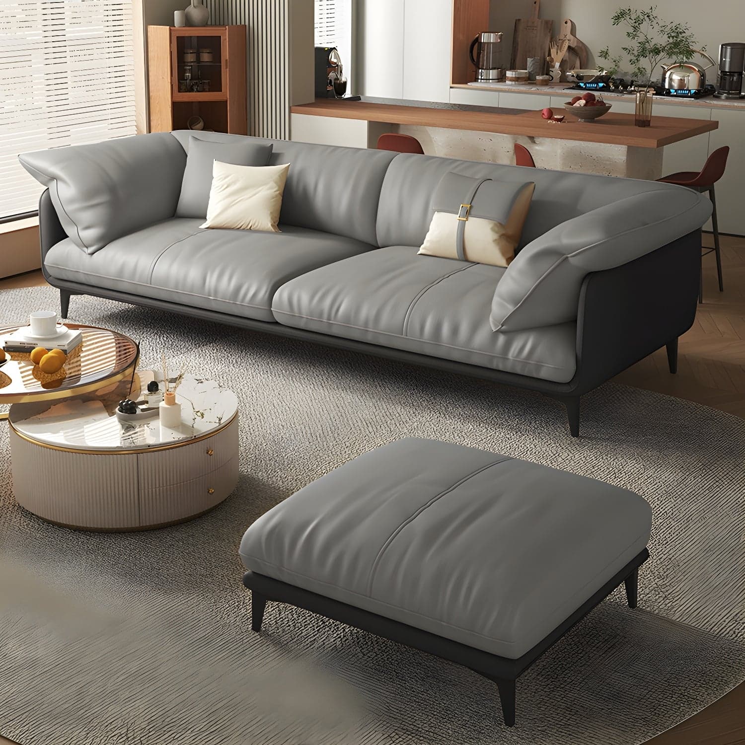 Wood Standard Modern Sofa, 83x35x33 inches Non-Distressed with Pillows, Black Legs - image 4
