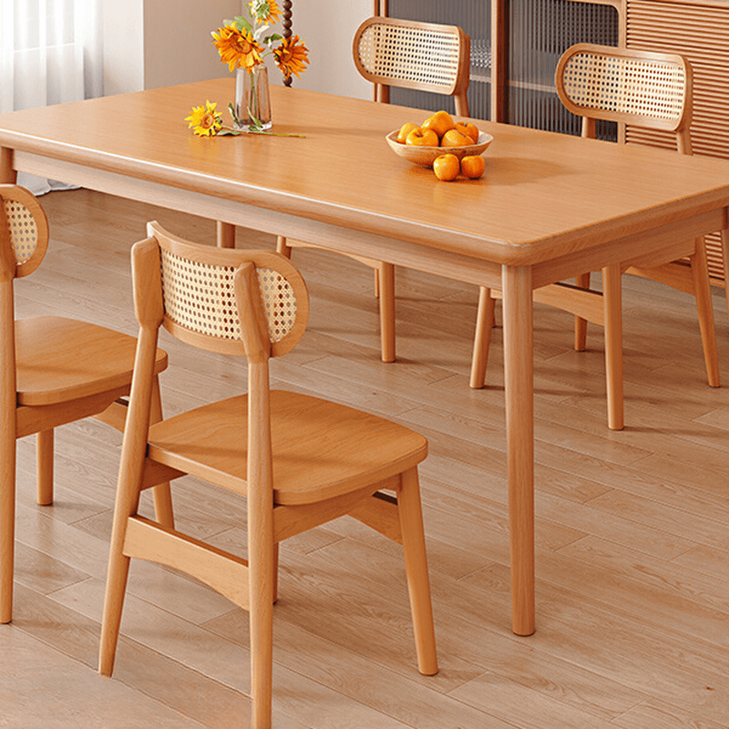 Trendy Rectangular Rubberwood Dining Table Set with Four Legs, 5 Piece Set, Unfinished Color