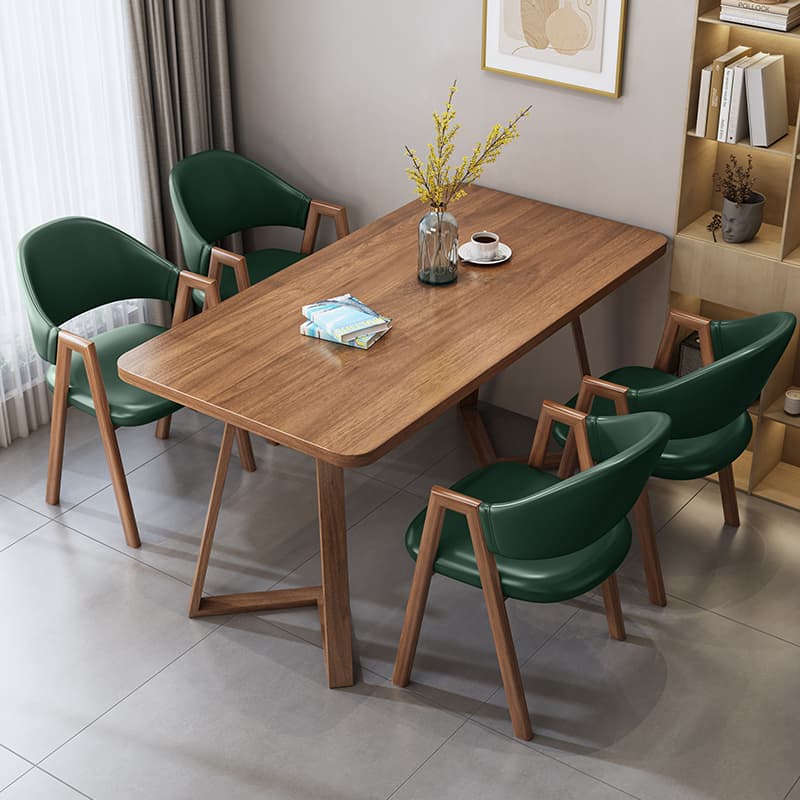 Dining Table Set with Recycled Wood Top and Sleighing Base, Padded Chair with Back and Armrest, 5-piece in Auburn
