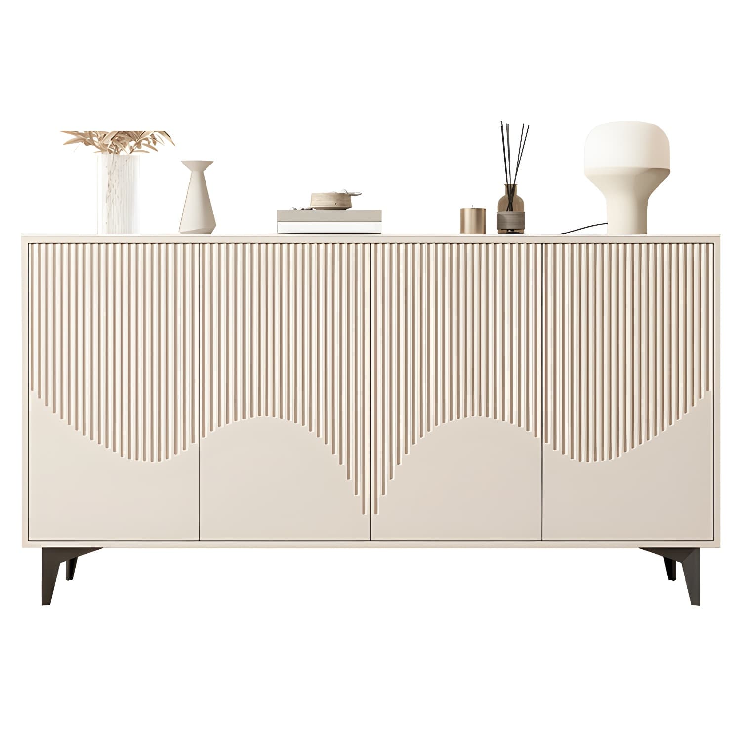 Modern White Wood Sideboard Credenza with Adjustable Shelving and 6 Interior Shelves - image 7