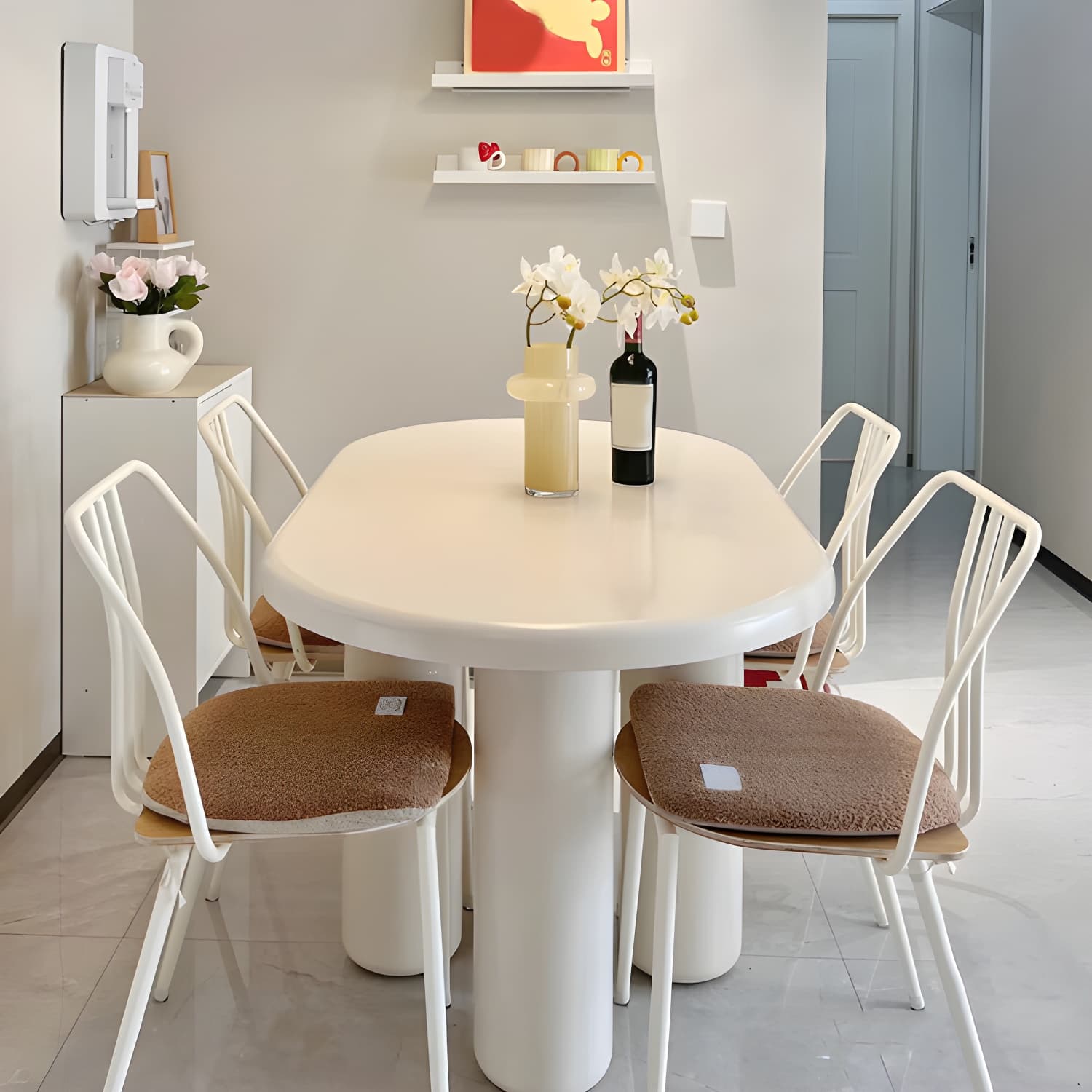 Scandinavian Wooden Oval and Round Dinner Table in White for Dining Room - image 8
