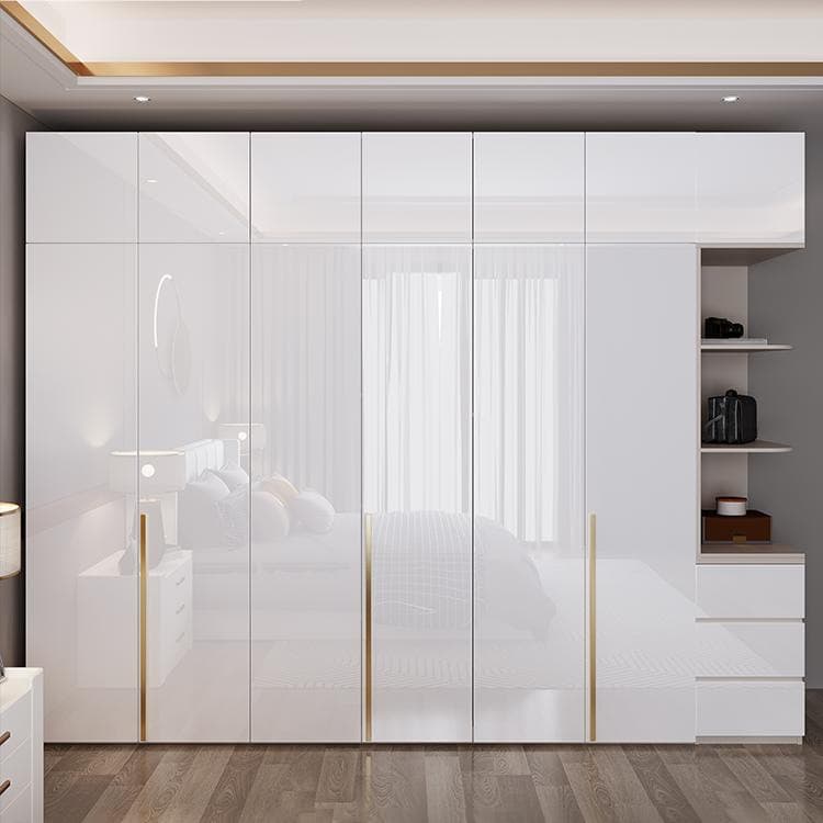 Simple Freestanding Cream Manufactured Wood Cabinet Armoire with Interior Shelves, Clothing Rod & Soft Close Drawer - image 9
