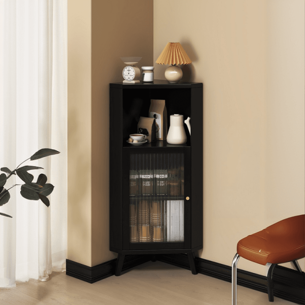 Standalone Corner Beech Midnight Black/Auburn Utility Storage Cabinet with Flexible Shelf, Glazed Door & 2 Cabinets/1 Cabinet - image 7
