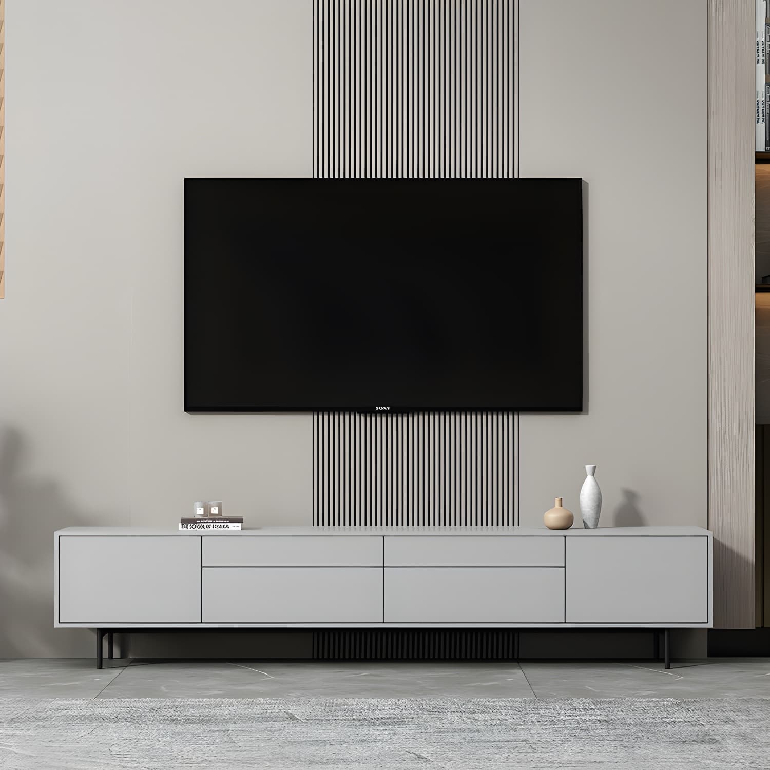 Industrial Enclosed Storage TV Stand Wooden Rectangle TV Cabinet with Splayed Legs - image 16