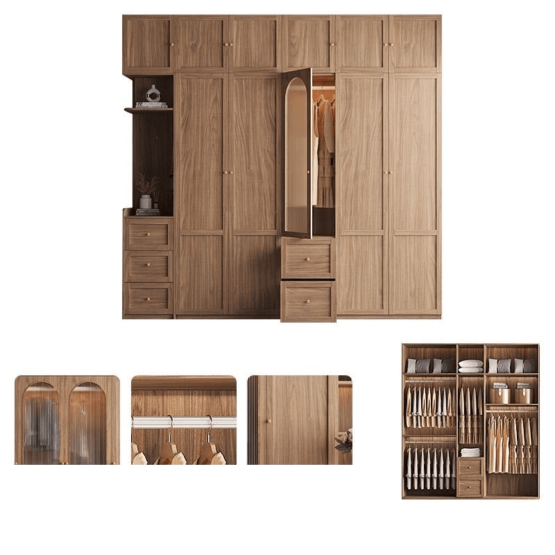 Minimalist Timber Sepia Cabinet Armoire with Interior Shelves & Clothing Rack & Soft Close Drawer & Soft Close Door - image 20