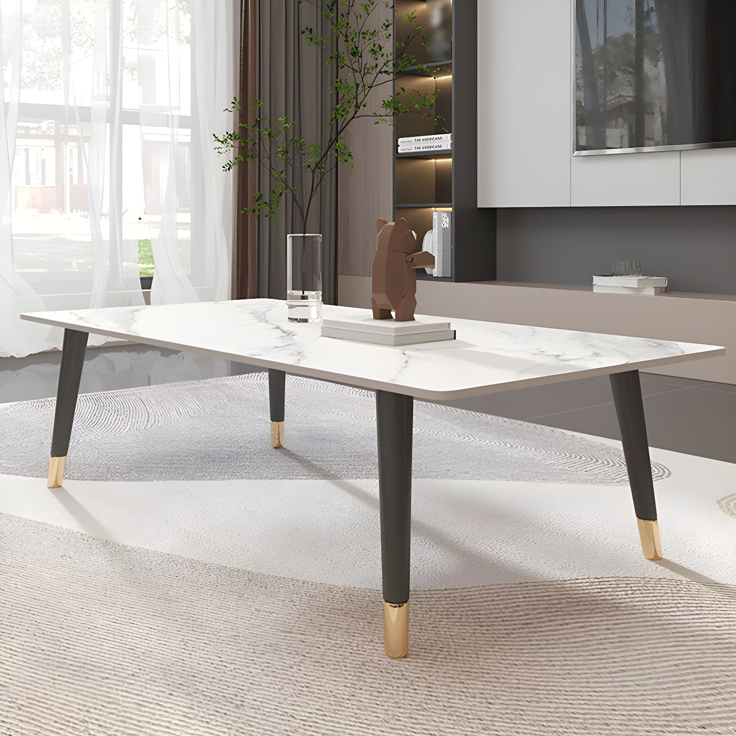 4 Legs Single Coffee Table Modern Slate Rectangular Coffee Table - image 7