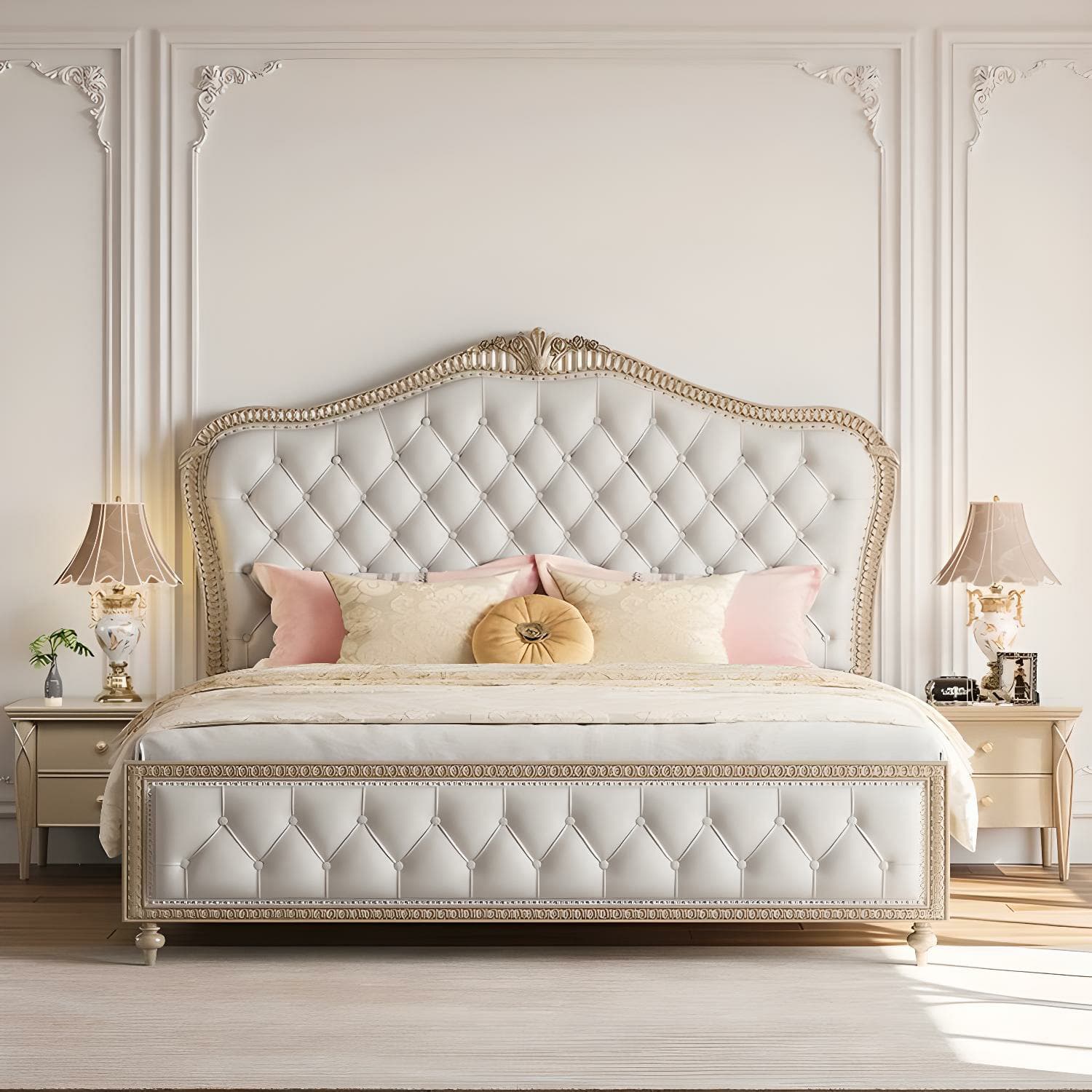 Glam Upholstered Button-tufted Standard Bed with Nailhead Trim
