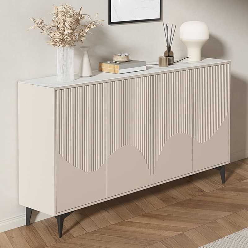 Modern Rectangular Manufactured Wood Accent Cabinet in Beige with Interior Partitions and Metal Legs - image 5