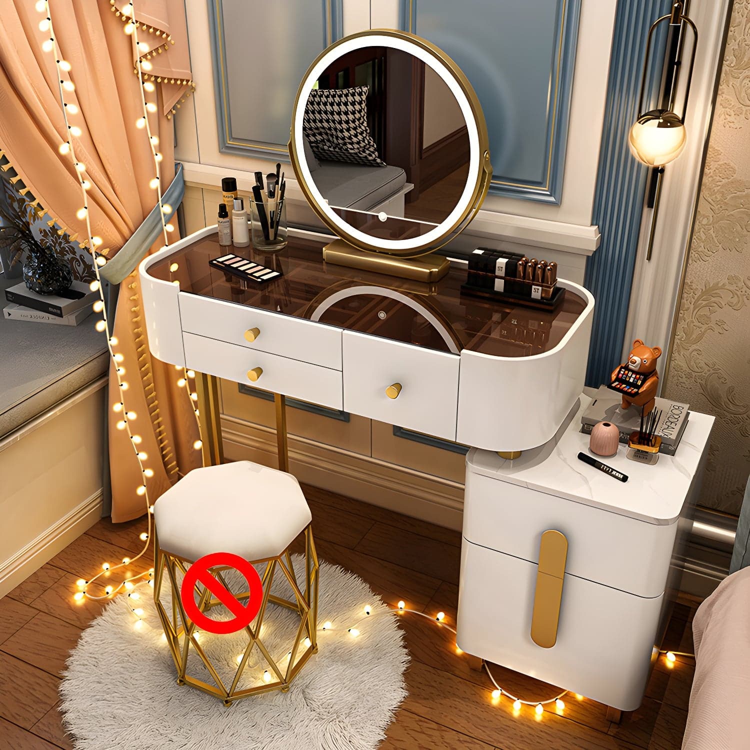 Modern Solid Wood Makeup Vanity Desk Bedroom Vanity Dressing Table Set - image 3