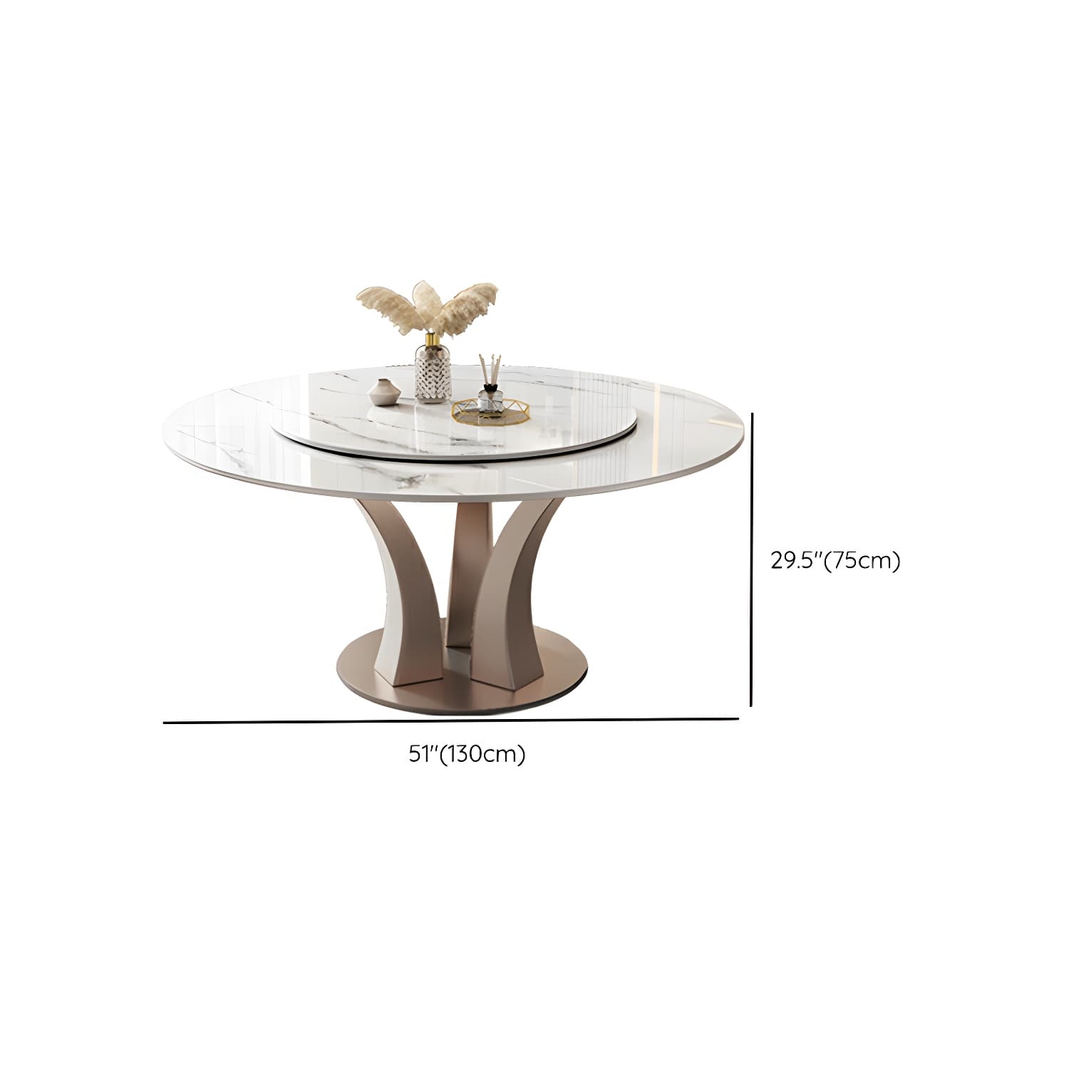 Round Glam Dining Set with White Slate Table Top and Gold Metal Pedestal Base - 1/7/9 Piece Set - image 7
