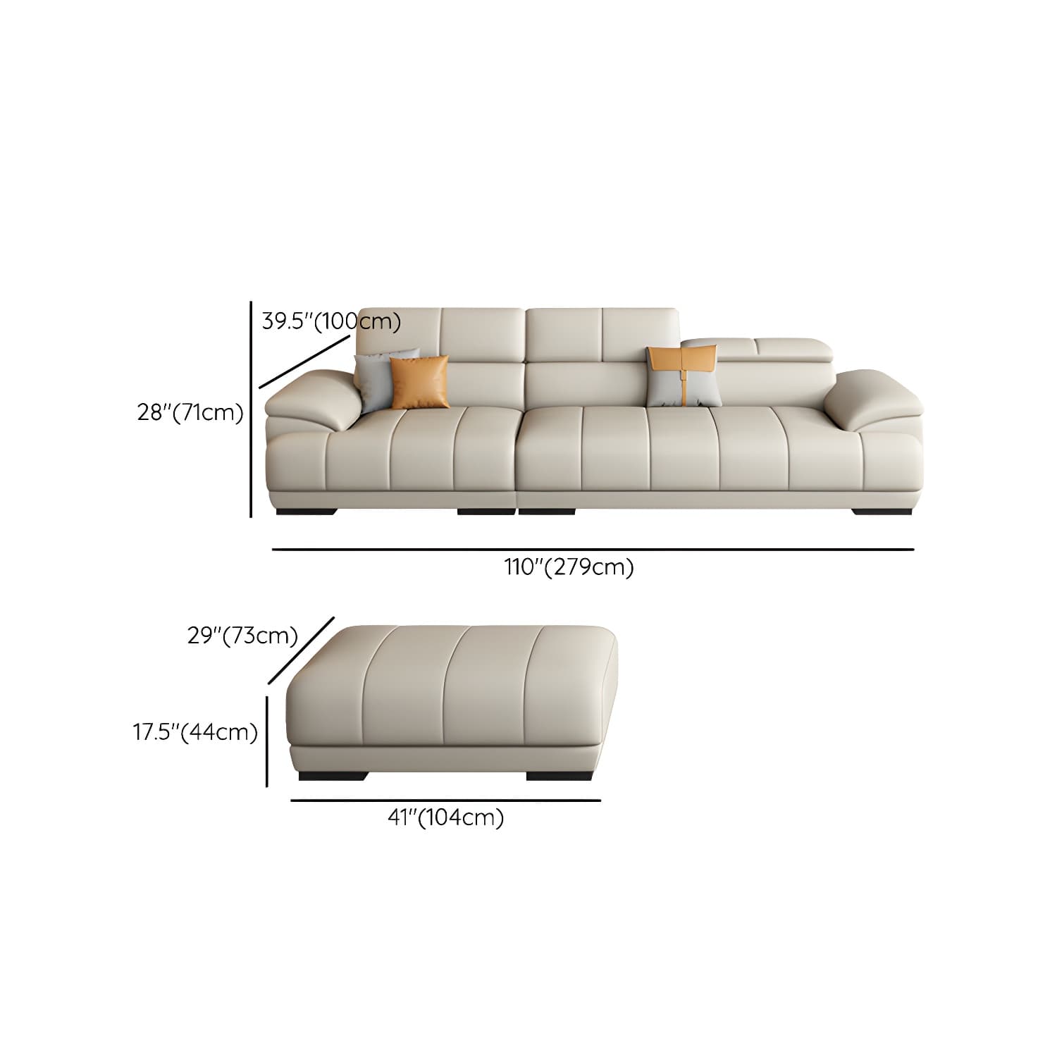 Elegant Beige Scandinavian Leather Sectional with Adjustable Headrests - image 13