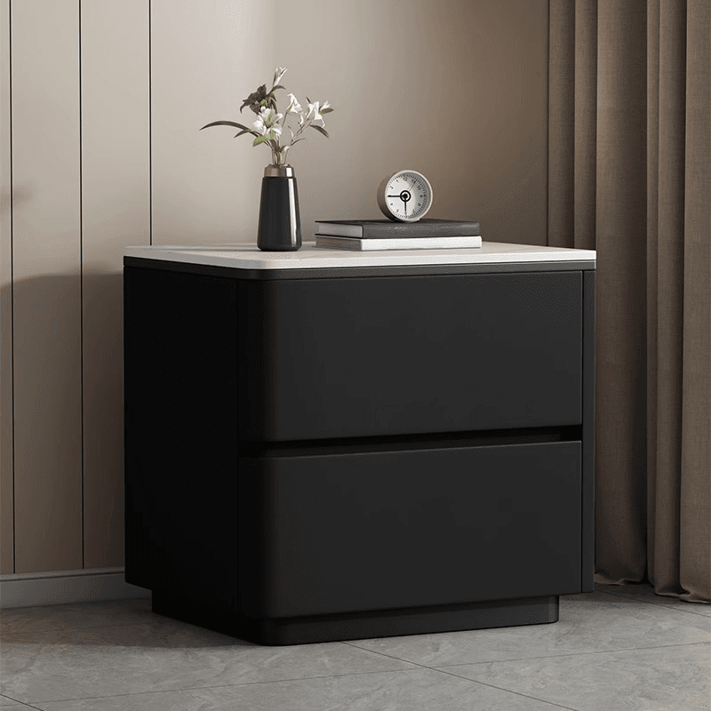 Organic Modern Nightstand With Drawer Organization, 2 Drawers, and Stone Countertop