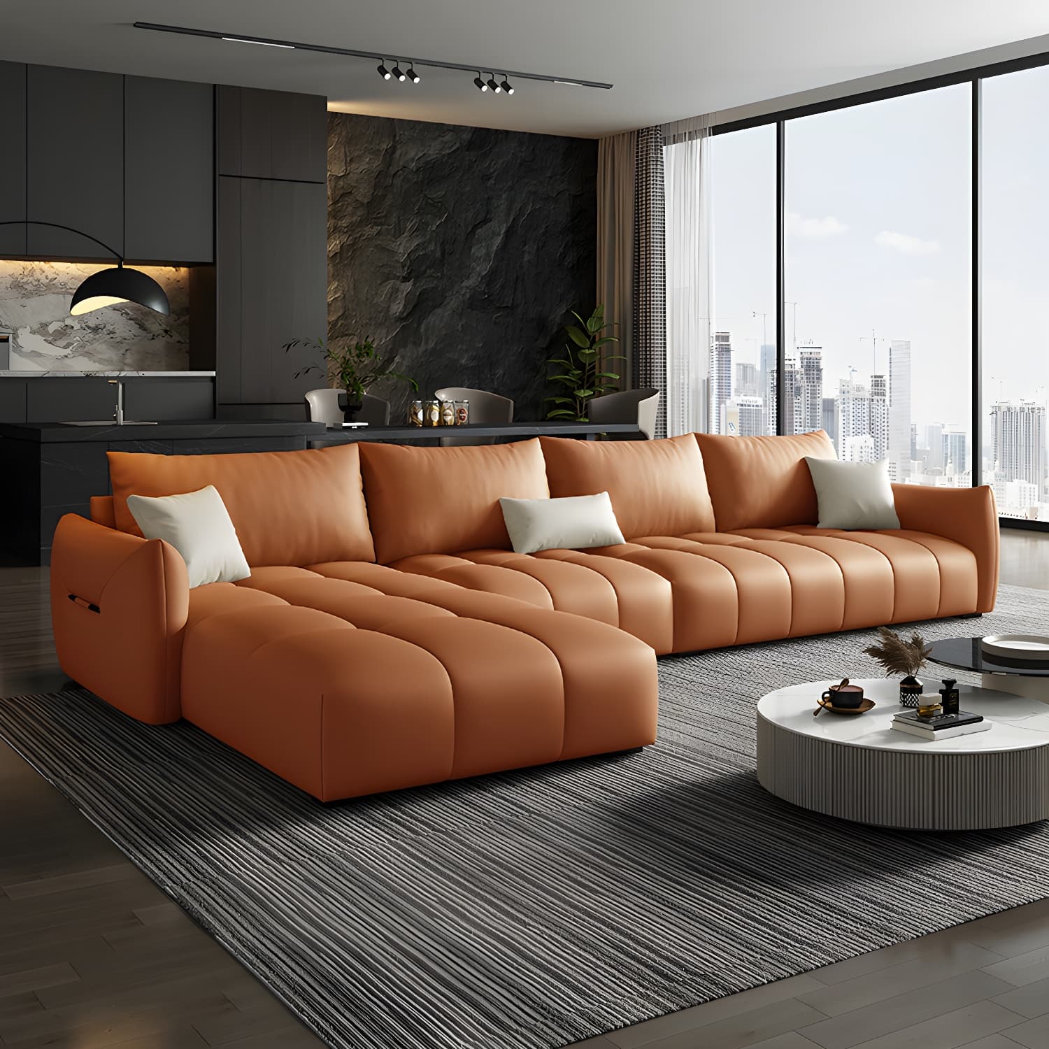 Modern L-Shape Wood Frame Tufted Sectional Sofa Chaise in 3 Piece Set - image 6
