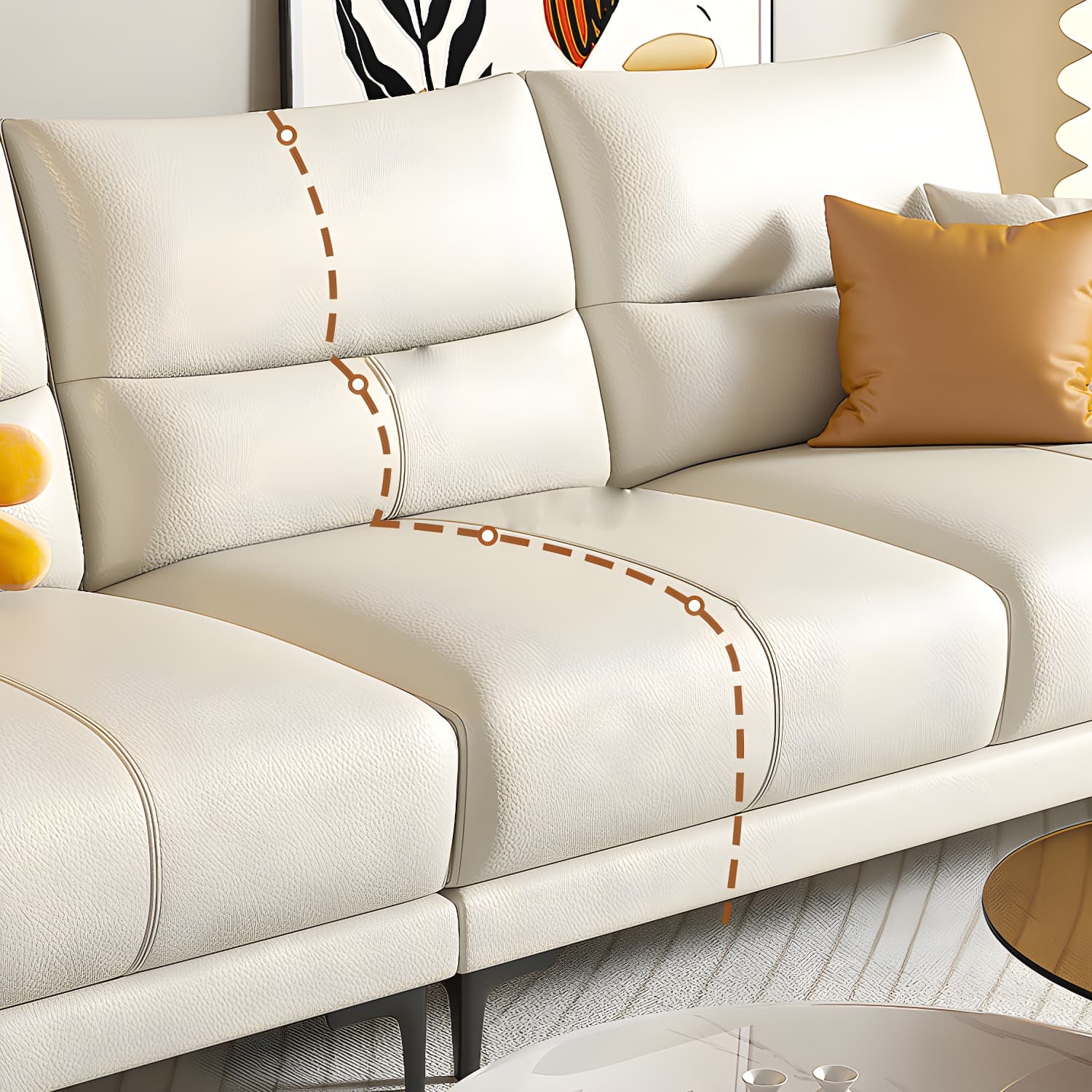 Contrast Flared Arm White Faux Leather Sectional Sofa with Cushion Back - image 7