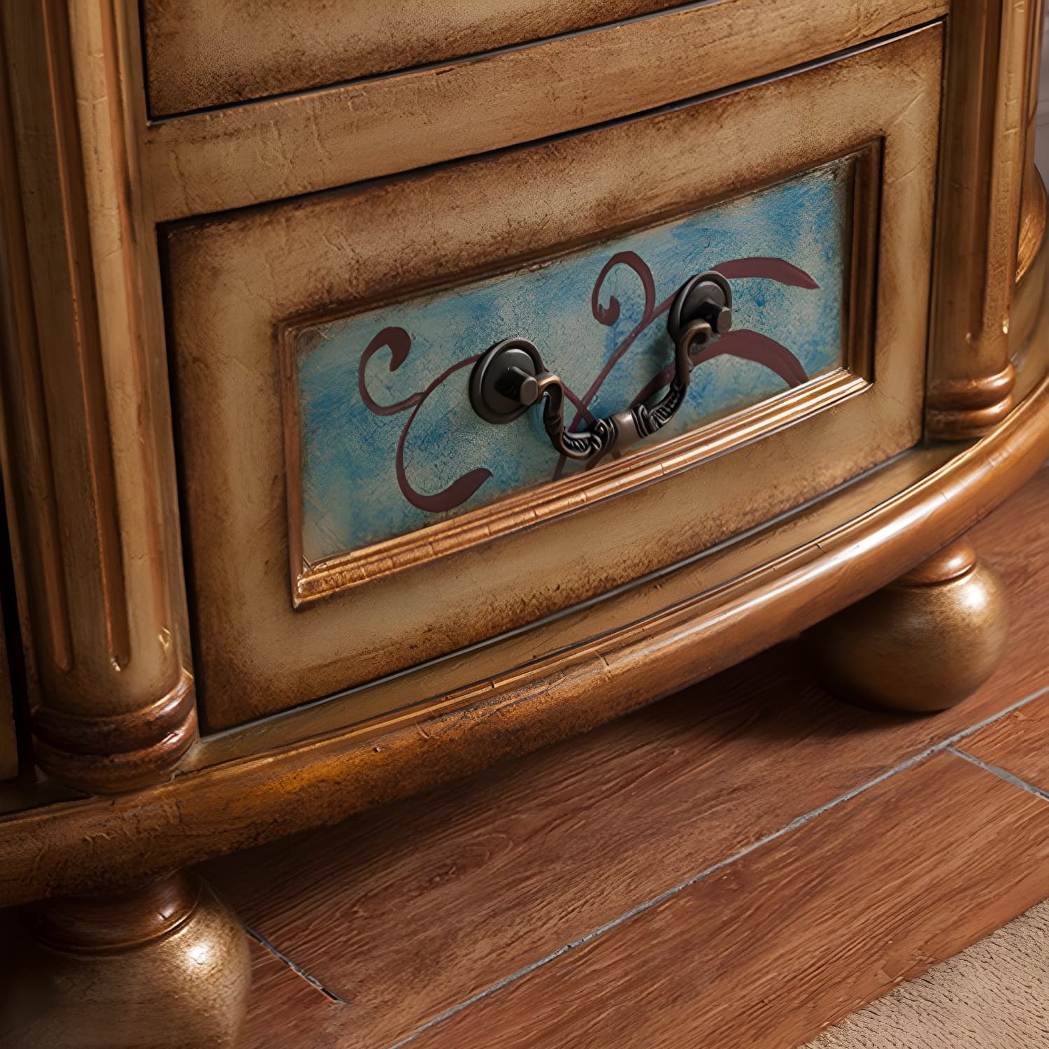 Industrial Bombe Accent Cabinet with Drawers and 2 Doors in Solid Wood - image 13