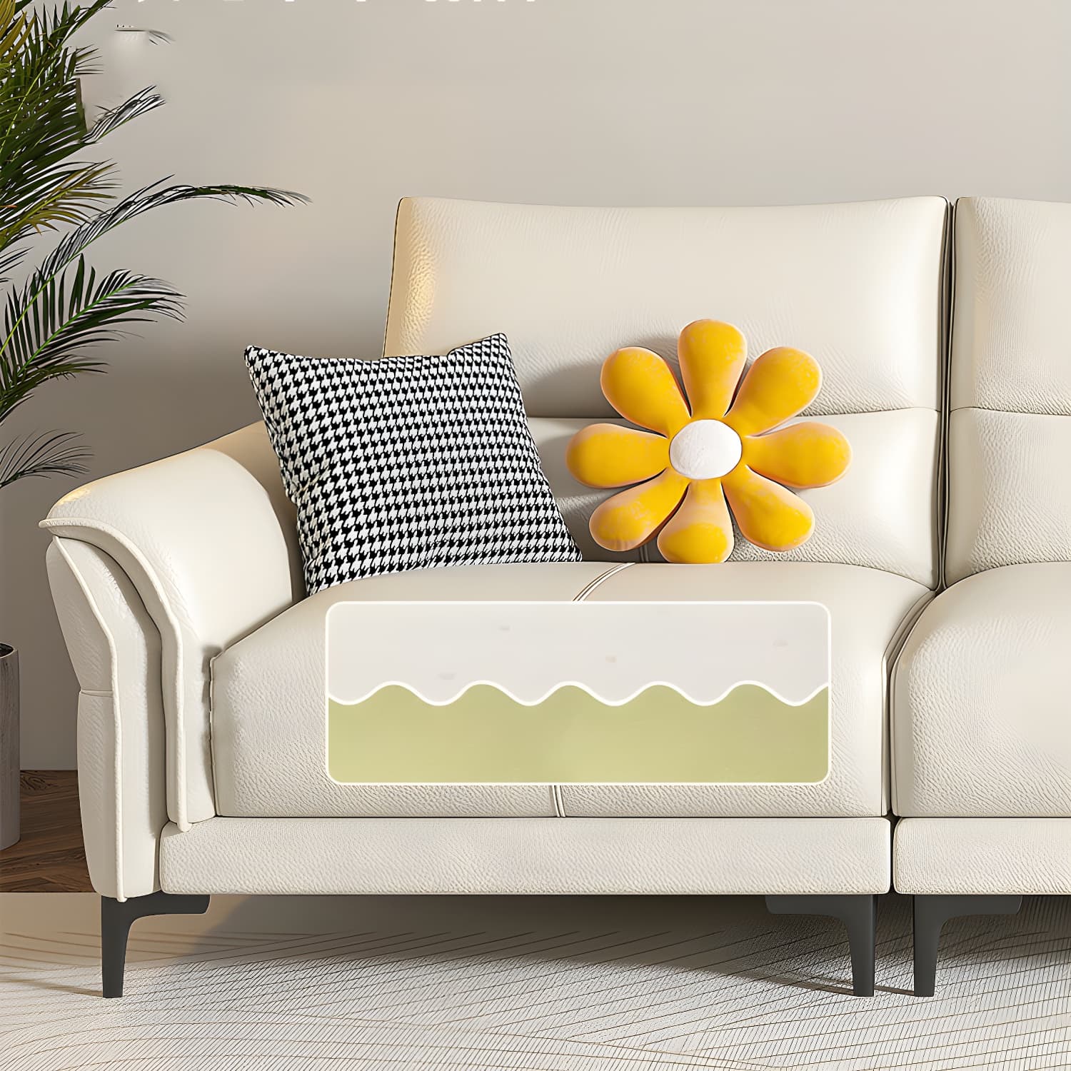Contrast Flared Arm White Faux Leather Sectional Sofa with Cushion Back - image 6